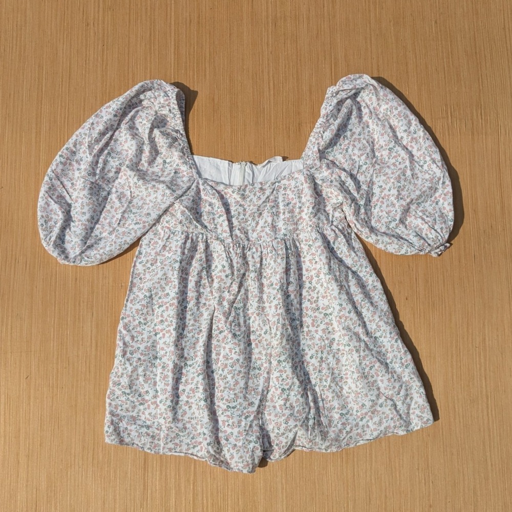 Storia Romper Floral Cottagecore Puff Sleeve Square Neck Mini Women's Small